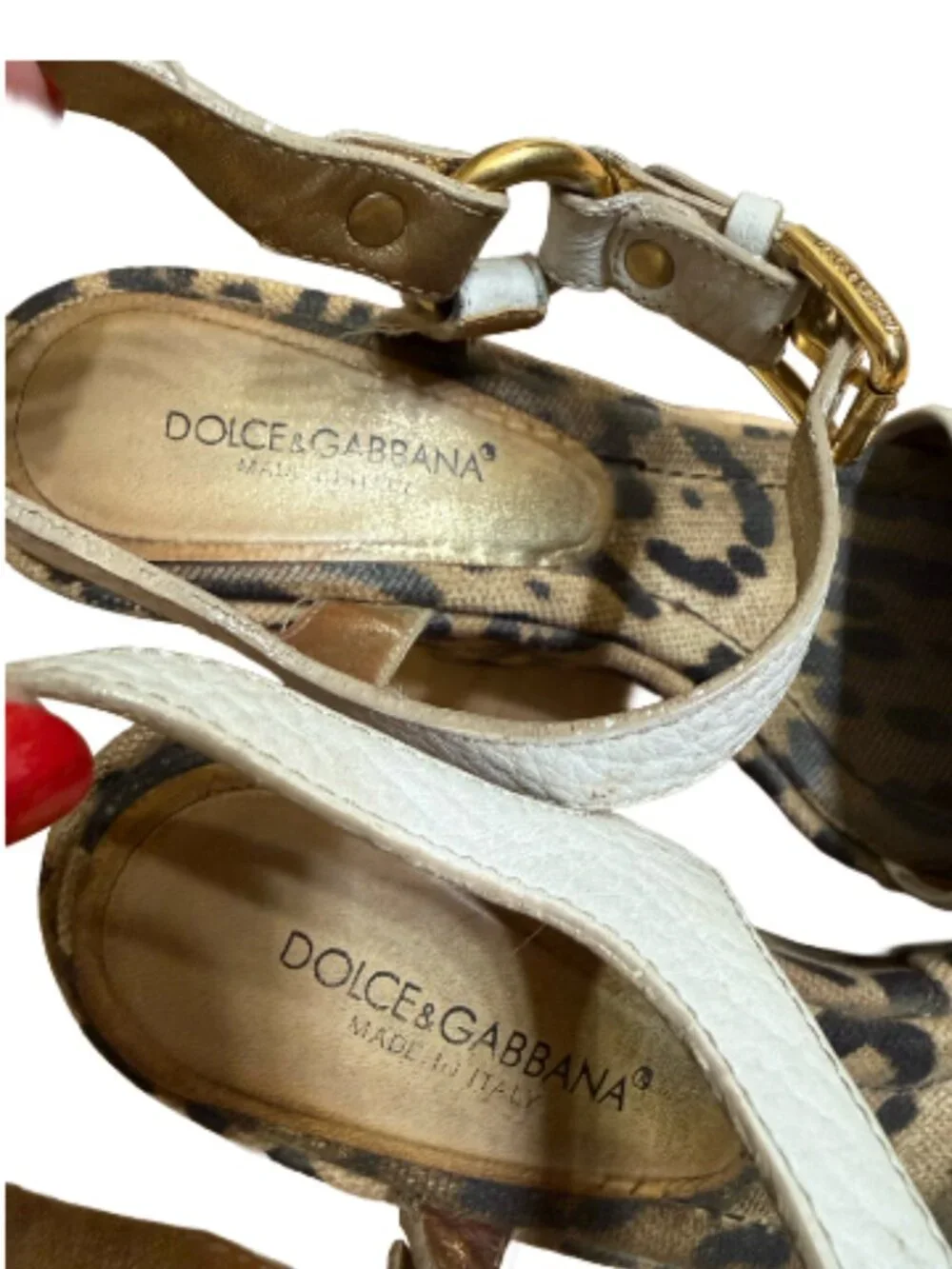 Dolce & Gabbana Leopard Print Canvas Leather Platform Wedge Sandals - VINTAGE!